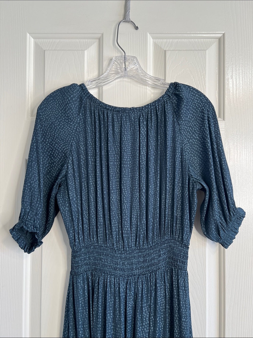 On 34th blue polka dot maxi prairie dress puff sleeve smocked waist size XS - Picture 9 of 9